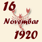 Škorpija, 16 Novembar 1920.