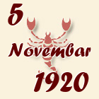 Škorpija, 5 Novembar 1920.