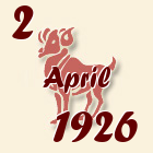 Ovan, 2 April 1926.
