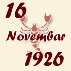 Škorpija, 16 Novembar 1926.