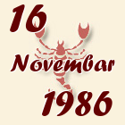 Škorpija, 16 Novembar 1986.